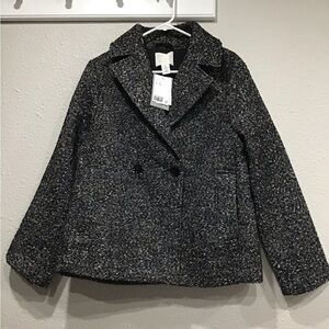 NWT H&M Women’s Short Pea Coat Double-Breasted Twill Jacket Gray Black Size S